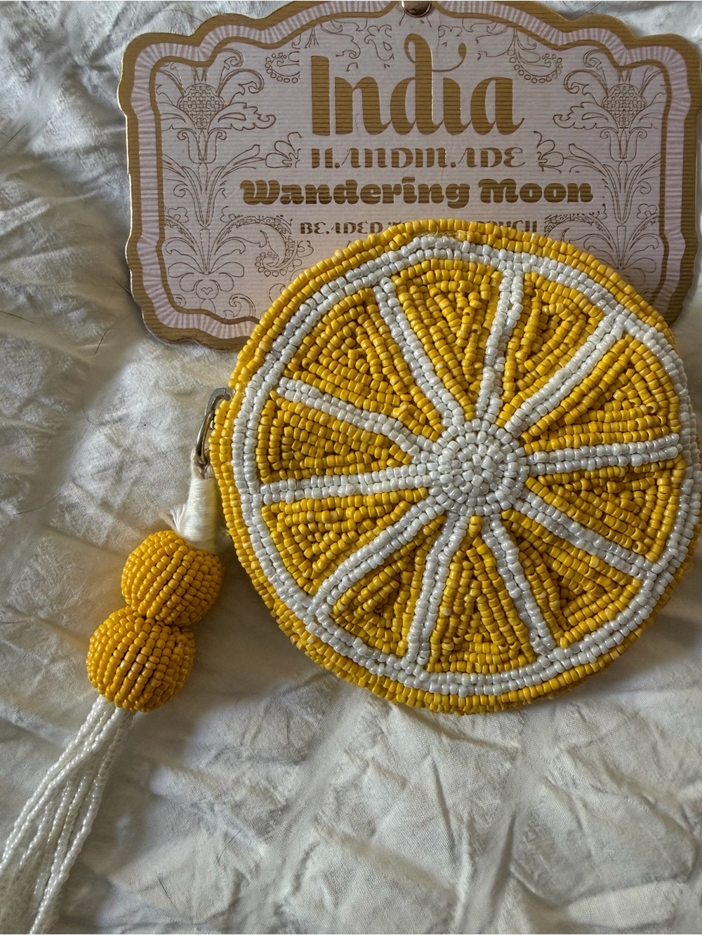T.J.Maxx Yellow and White Beaded Lemon Coin Pouch - Picture 2 of 3